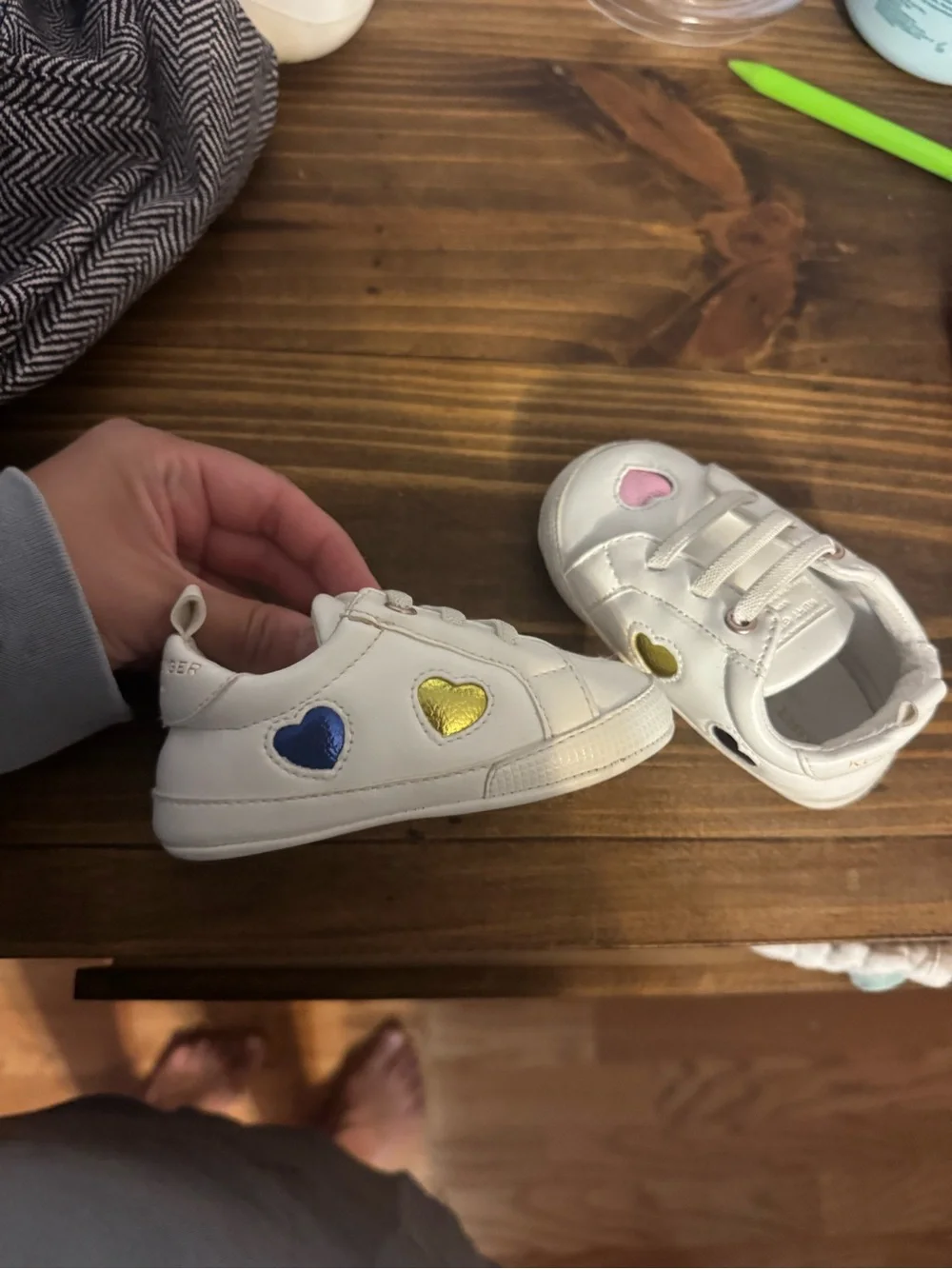 Kurt Geiger White Kids Sneakers with Pink, Orange & Yellow Heart Accents